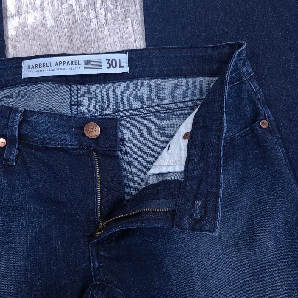 Barbell Apparel Jeans Womens 30x34 Dark Wash American Made Athletic Fit Denim - Picture 7 of 8